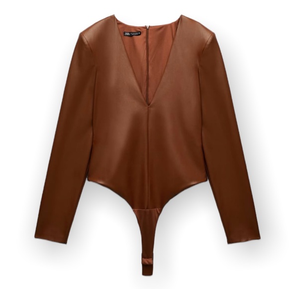 Zara Tops Zara Faux Leather Bodysuit Poshmark